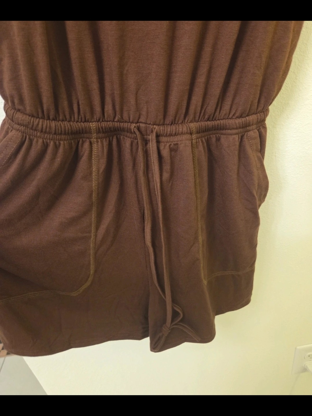 Women's Brown Sleeveless Drawstring Romper - Picture 3 of 6